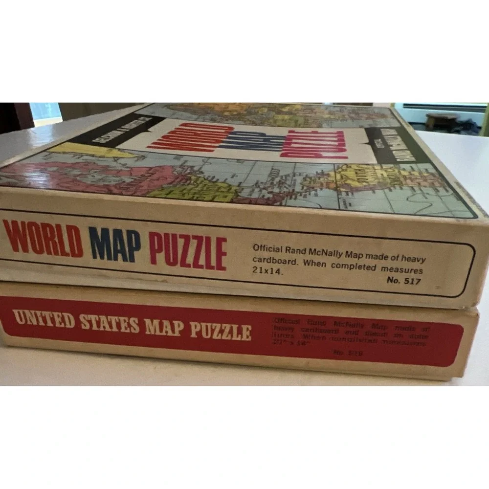 2 Vintage Rand McNally United States & World‎ Map Puzzles  by Selchow & Righter